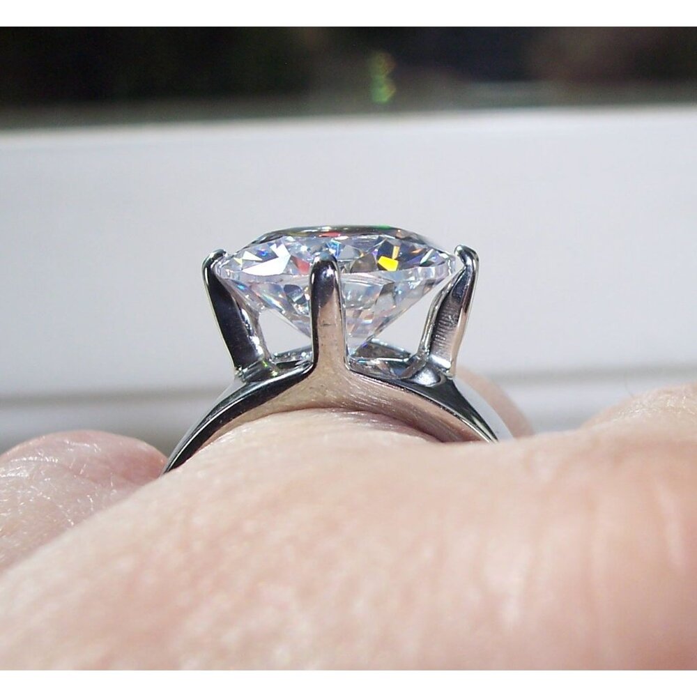 Round Cut Solitaire Cubic Zirconia Band Ring Stainless Steel - Picture 7 of 16